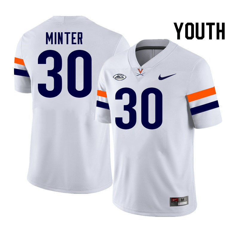 Youth Virginia Cavaliers #30 Ethan Minter College Football Jerseys Stitched-White